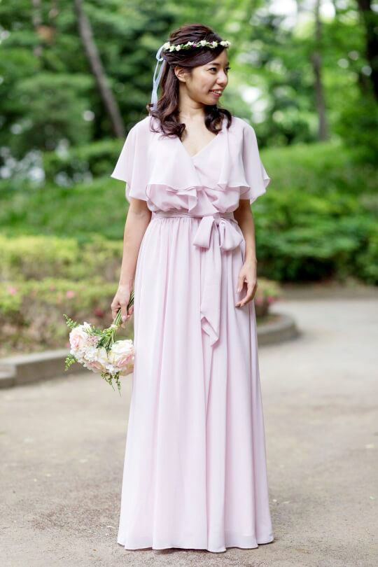 152colors Custom-made Bridesmaid Dress Chiffon Long Frill Top Dress