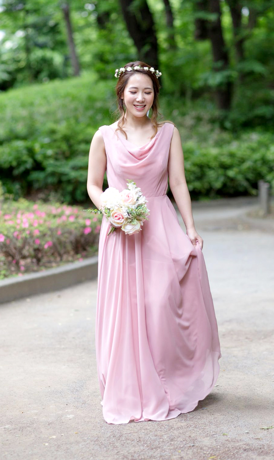 152colors Custom-made Bridesmaid Dress Cowl Neck Chiffon Long Dress