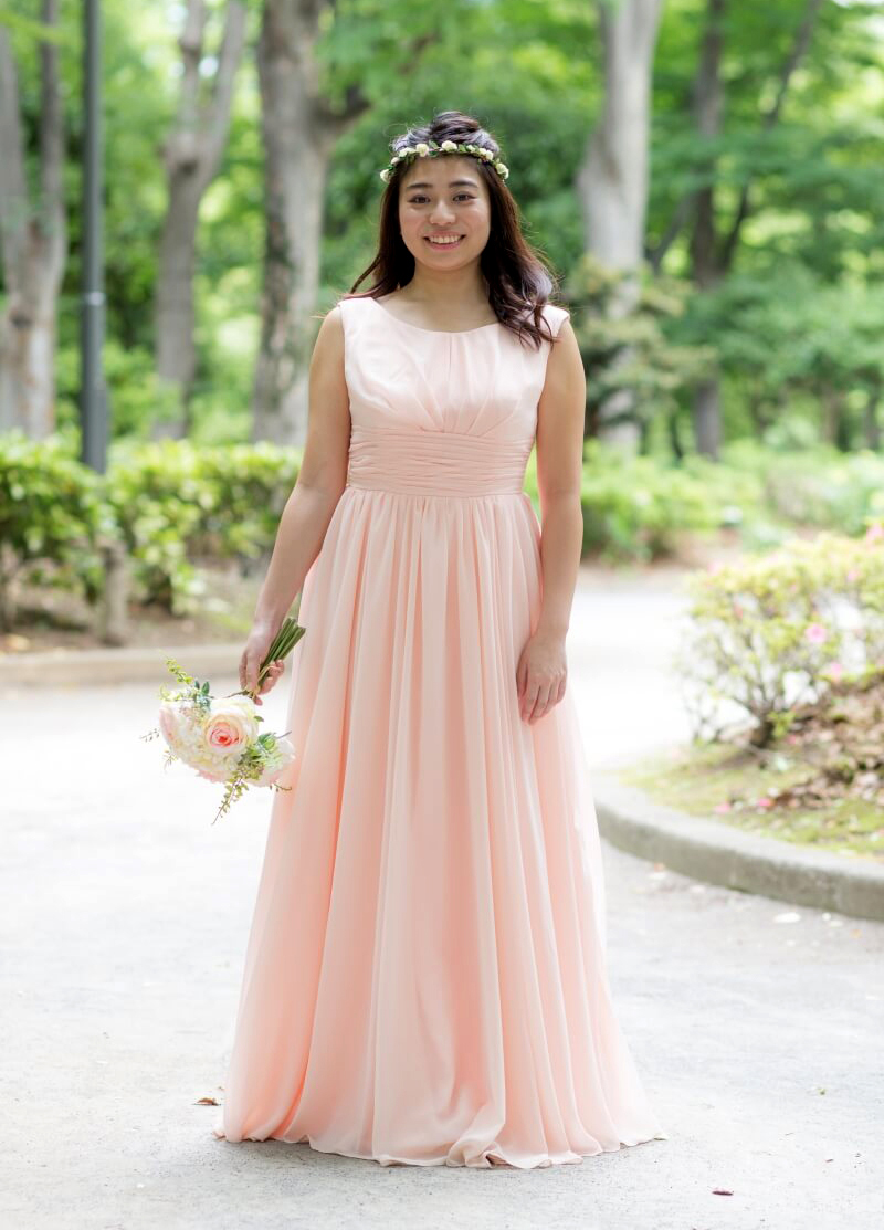 152colors Custom-made Bridesmaid Dress Round Neck Chiffon Long Dress